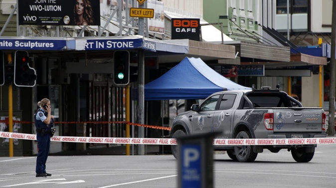 Police at the Bank St, Whangārei, scene where Haze Peihopa was stabbed to death in June, 2021