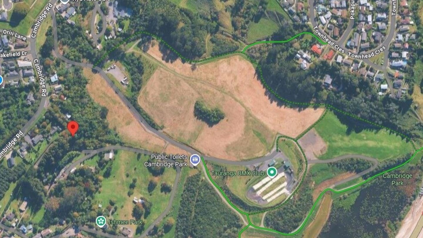 An aerial overview of the old landfill site on Cambridge Rd in Tauranga. Image / Google Maps