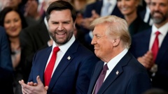 JD Vance, US Vice President-elect, left, and US President-elect Donald Trump during the 60th presidential inauguration in the rotunda of the US Capitol in Washington, DC, US, on Monday, Jan. 20, 2025. Photographer: Julia Demaree Nikhinson/AP Photo/Bloomberg via Getty Images