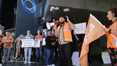 TVNZ staff rally outside broadcaster's Auckland HQ in opposition to proposed cuts 