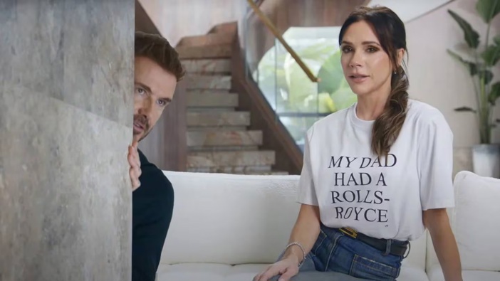 David and Victoria Beckham have teamed up with Uber Eats for a hilarious Super Bowl commercial. Photo / UberEats