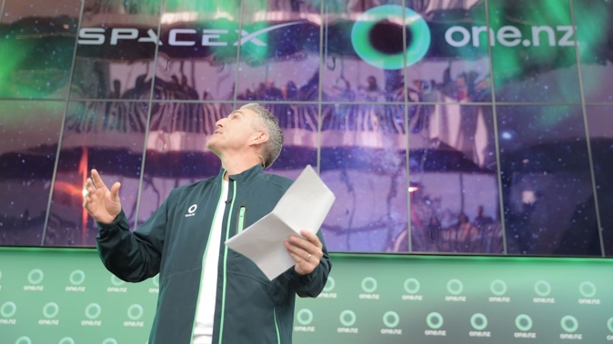 One NZ chief executive Jason Paris at the April 2023 announcement of his firm's partnership with SpaceX on its Starlink Direct to Cell service. Photo / Michael Craig