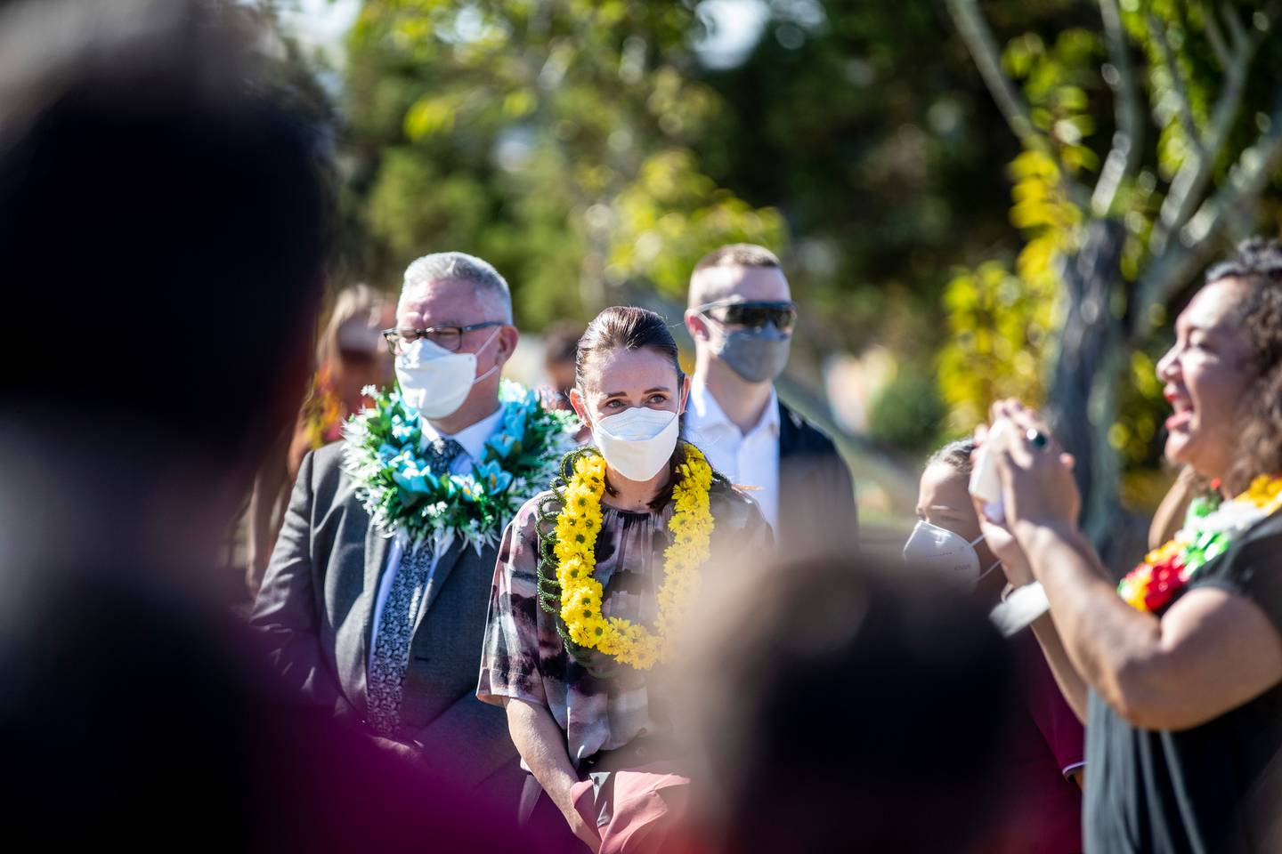 Prime Minister Jacinda Ardern spoke to reporters regarding the impending review of the traffic light settings while at Sylvia Park School yesterday. (Photo / Michael Craig)