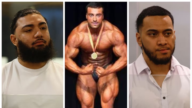 Comancheros nominee Elijah Meyer (left) and patched member Patrick Langi (right) have been sentenced for violent retribution against the family of bodybuilder Khalid Slaimankhel, who wanted to leave the gang. Courtroom photos / Michael Craig