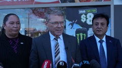 Justice Minister Paul Goldsmith, centre, with Associate Justice Minister Nicole McKee and Ministerial Advisory Group chair Sunny Kaushal. Photo / Ben Dickens