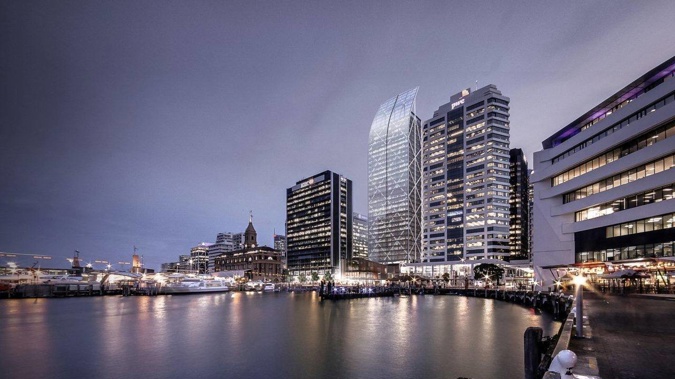 The Auckland waterfront could get a new skyscraper to rival Commercial Bay's PWC Tower (centre). (Photo / Supplied)