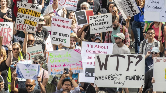 Teacher strike for better pay and conditions in Auckland CBD on March 16. Photo / Michael Craig
