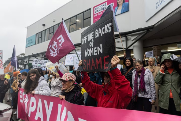 Protesters rally outside Minister Brooke van Velden’s electorate office in Auckland. Photo / Jason Dorday
