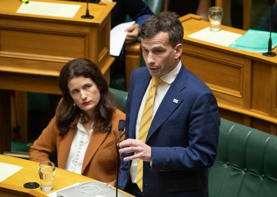 David Seymour speaking in Parliament - with National bench mate Nicola Willis. Photo / Mark Mitchell