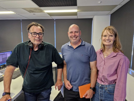Nick Mills in studio with Clint Schoultz and Leigh Keown from the Vulnerable Support Charitable Trust