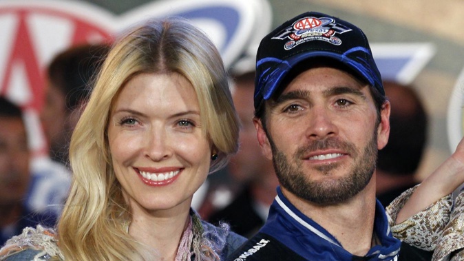 Jimmie Johnson poses with his wife Chandra Janway. Photo / AP