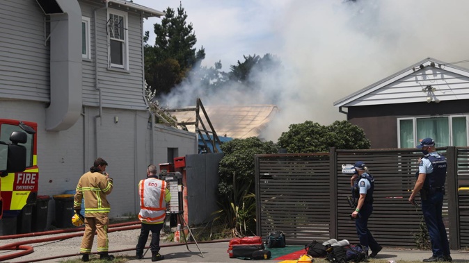 The fire is at a property in Bowhill Rd in New Brighton. Photo / George Heard
