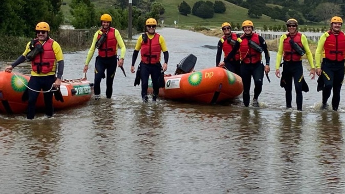 Volunteer Surf Lifesaving Search and Rescue squad members in Dargaville on Wednesday. Squad members helping Northland hailed from Ruakākā, Whangārei Heads, Baylys Beach and Waipū Cove. Photo / Kath Manning