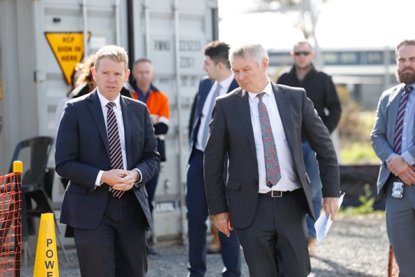 Chris Hipkins and David Parker before unveiling Labour's $20b transport policy. Photo / Dean Purcell