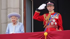 Queen Elizabeth II and the Duke of Kent watch from the balcony of Buckingham Palace after the Trooping the Color ceremony in London, Thursday, June 2, 2022, on the first of four days of celebrations to mark the Platinum Jubilee. (Photo / AP)