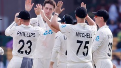 Will O'Rourke celebrates the wicket of KL Rahul. Photo / Photosport