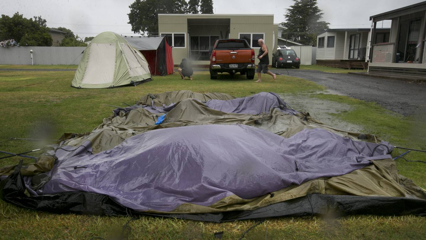 Campers were forced to abandon holidays at beachside campsites in Coromandel and Northland ahead of a storm hitting days into the new year. Photo / Alan Gibson.