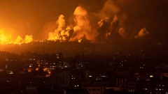 Fire and smoke rise following an Israeli airstrike on Gaza City. Photo / AP