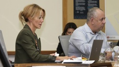 Whangārei District Councillor Jayne Golightly delivered her formal code of conduct breach mea culpa to Thursday’s council meeting with Cr Paul Yovich sitting alongside her in the council chambers. Photo / Tania Whyte