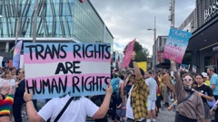 A demonstration in support of transgender rights in central Christchurch. Now the divisions seem likely to be extended into community sports. Photo / Belinda McCammon