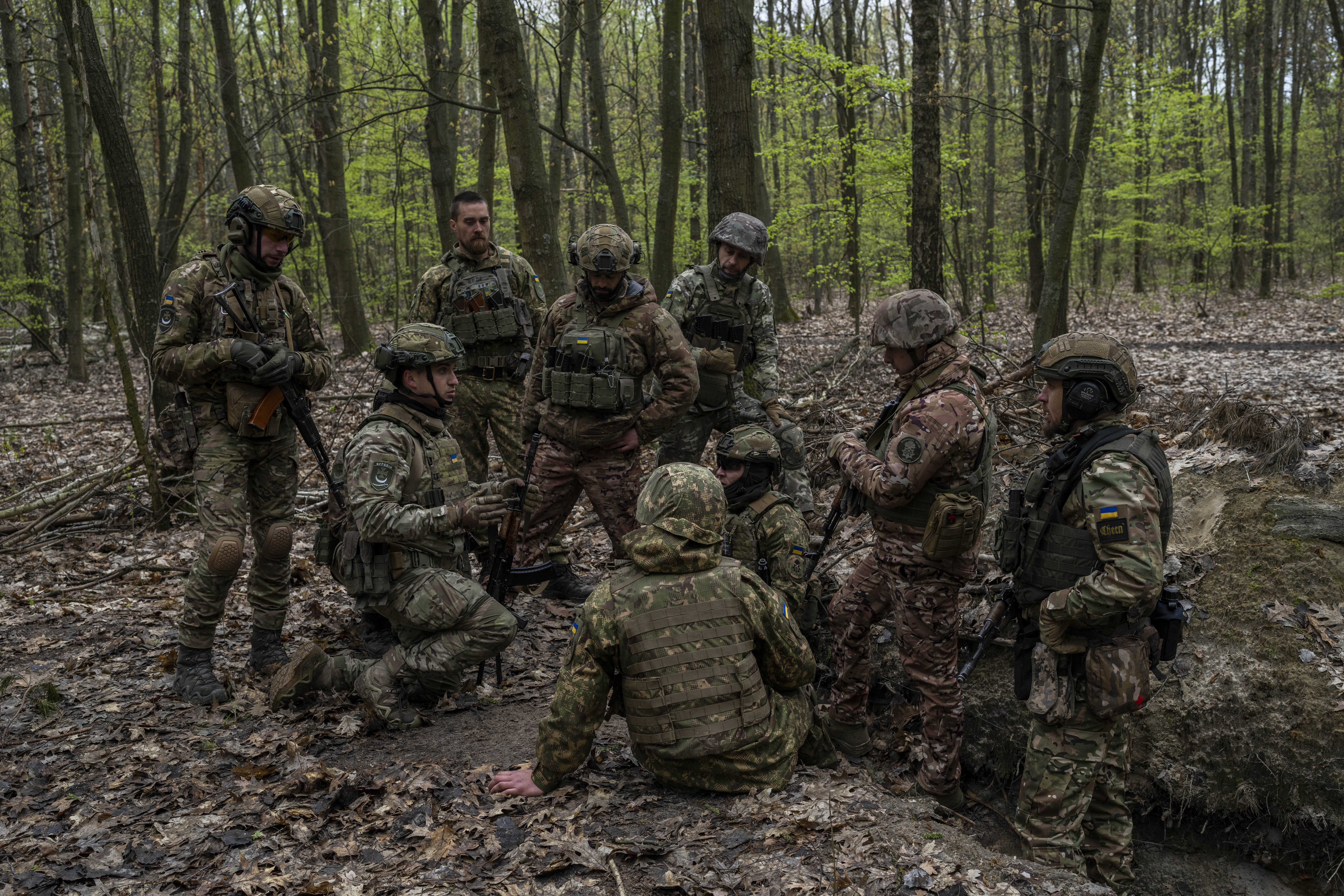 Members of the Ukrainian National Guard from the Bureviy Brigade take part in a military exercise in the Kyiv region on Thursday, April 27, 2023. Photo / AP