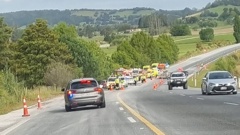 Emergency services responding to the incident on SH1 at Hūkerenui.