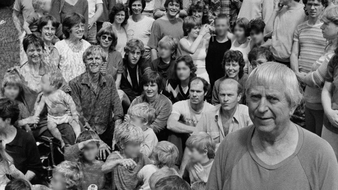 Bert Potter (front) and residents of the Centrepoint Community in Albany. Photo / Supplied