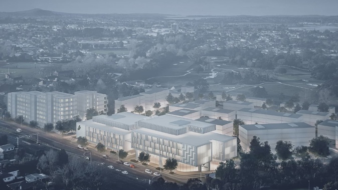 Artist impression of a development by Whānau Waipareira and Ngai Tai Whenua for a health and wellness precinct and a affordable housing development of 124 dwellings by Middlemore Hospital. Photo via NZ Herald