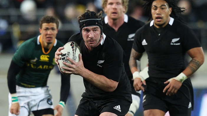 Andrew Hore of the All Blacks runs the ball during the Tri-Nations match between the New Zealand All Blacks and the South African Springboks at Westpac Stadium on July 30, 2011 in Wellington, New Zealand. (Photo by Hagen Hopkins/Getty Images)