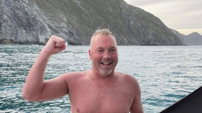 Glyn Eason after he finished his swim across the Cook Strait.