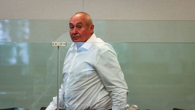 Kevin McQuire appears in the High Court at Auckland to be sentenced for the manslaughters of partner Gemma Ferregel and her 10-year-old son, Ryder, following a November 2022 boating accident. Photo / Mike Scott.