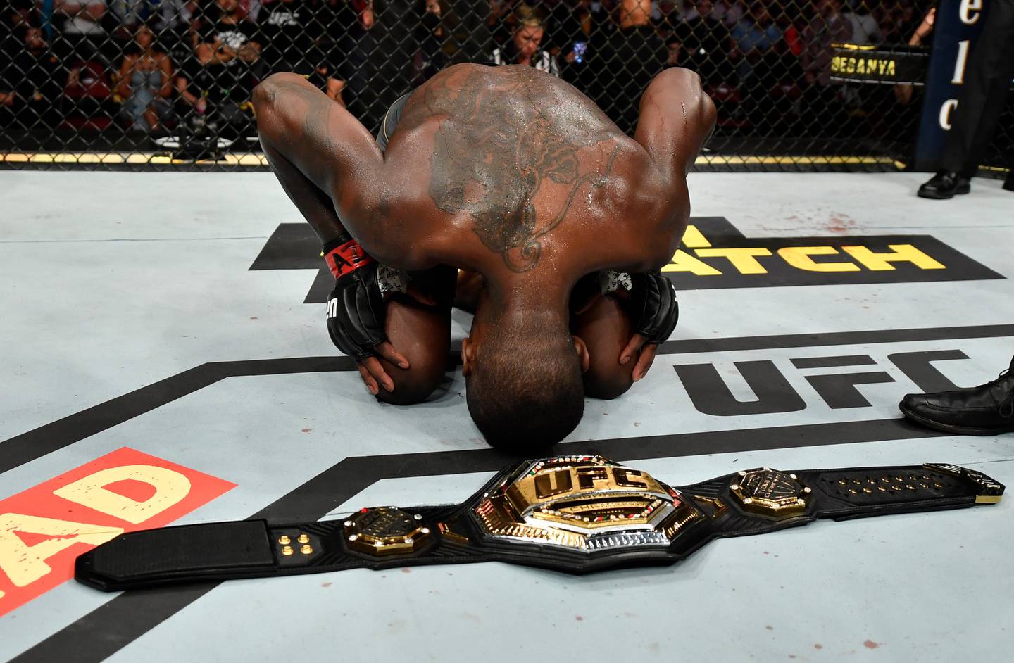 Israel Adesanya dedicated his UFC middleweight title defence against Marvin Vettori to late teammate Fau Vake. Photo / Getty Images