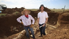 Landowner and "Rock Chick" Cassandra with Dr Espen Knutsen, Photo / news.com.au / Peter Wallis