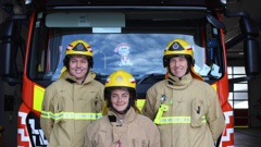 Paraparaumu Fire Brigade is sending a team to compete in the Firefighter Sky Tower Challenge. Pictured, from left, are Ricardo Wallace, Sara Sutherland and Matt Janssen. Also taking part are Martin Sutherland and Roosje Overdiep-Sturgess. Photo / David Haxton
