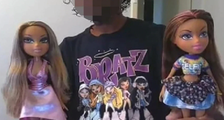 Terence Darrell Kelly posted photos on social media with Bratz dolls. (Photo / Facebook)