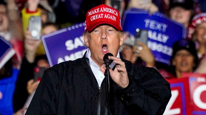 Former US President Donald Trump speaks at a campaign rally. Photo / AP