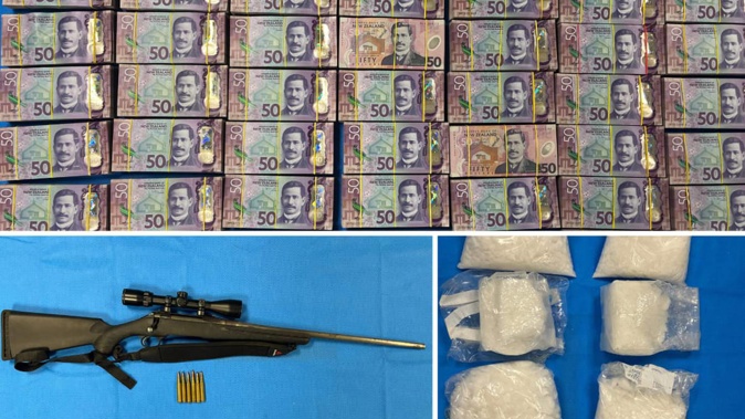 Police seized 10.5kg of methamphetamine, other drugs including GBL and cocaine, and more than $500,000 in cash. Photo / NZ Police