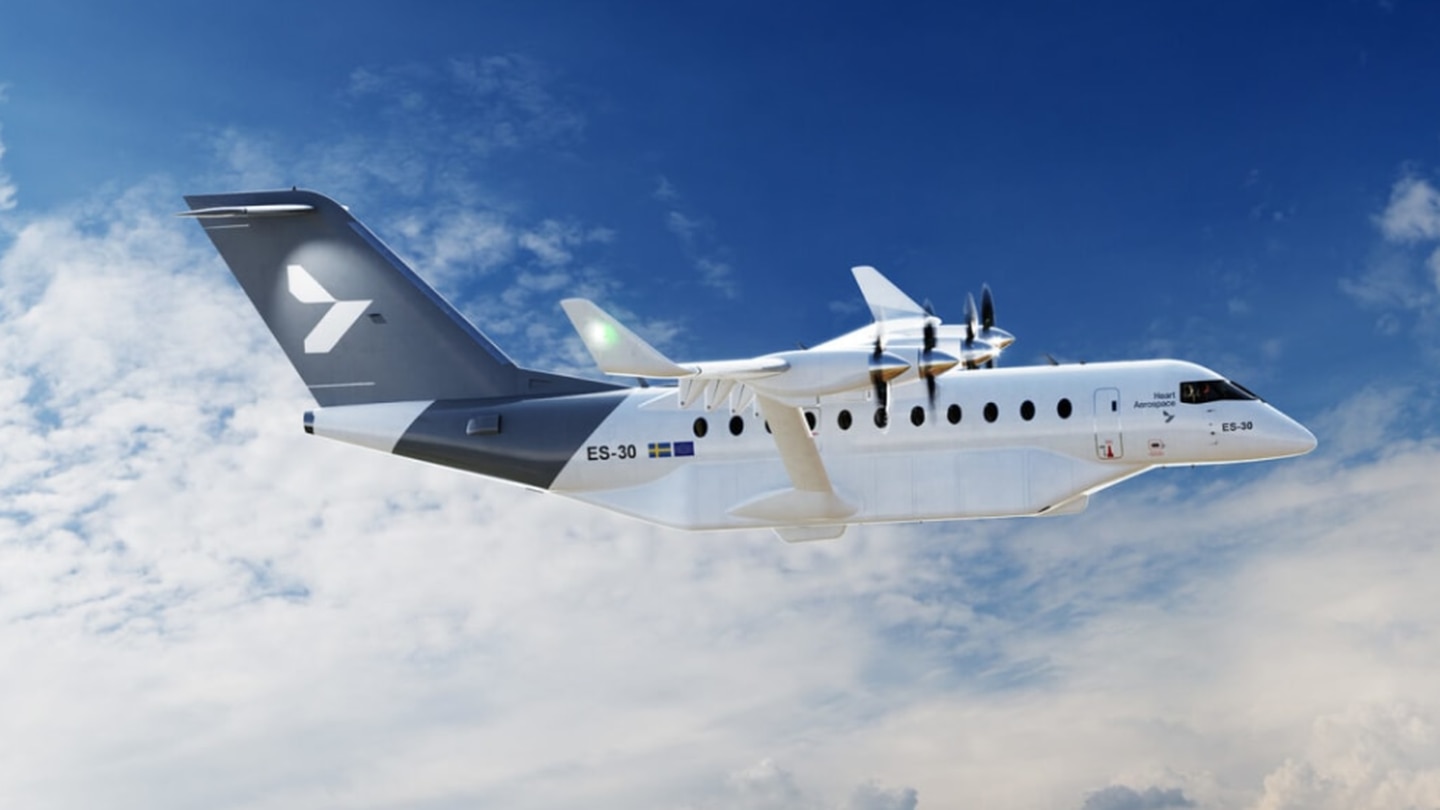 The Heart Aviation ES-30 electric hybrid plane. Photo / Christchurch Airport'