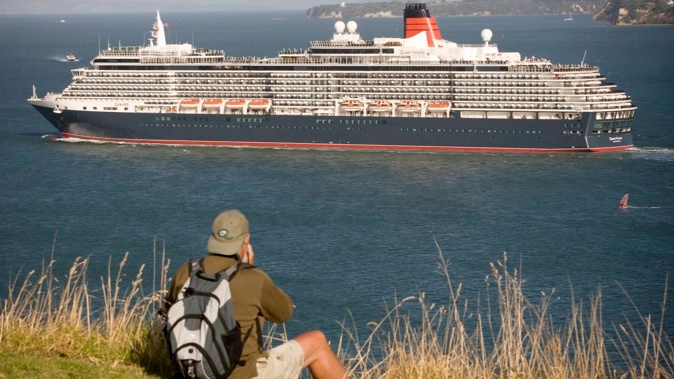 Cunard's Queen Victoria leaves Auckland during her maiden voyage around the world in 2008. Photo / NZ Herald