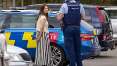 A pro-Palestine protester is taken into custody by police after an incident at the New Zealand First conference following a speech by leader Winston Peters. Photo / Mike Scott