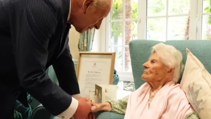 King Charles chats with British woman Ethel Caterham, the world's oldest person who turned 116 last month. Photo / Royal Family