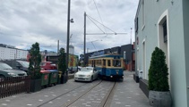 Christchurch tram hits an Uber Eats car parked by tracks