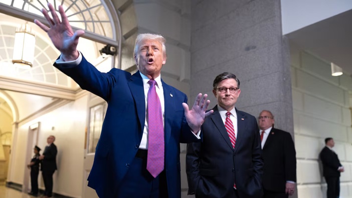 House Speaker Mike Johnson (Republican-Louisiana) waded into the fight over the Epstein files today, calling on them to be released, in a break with US President Donald Trump. Photo / Tom Brenner, for the Washington Post