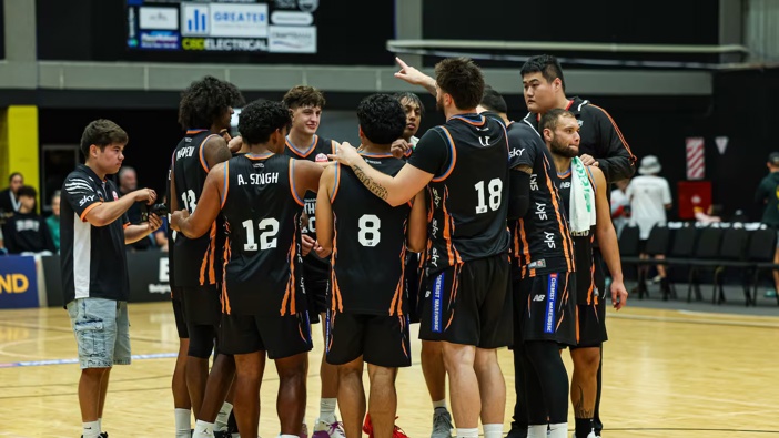 Members of the Indian Panthers after an NBL clash with the Southland Sharks. Photo / Photosport