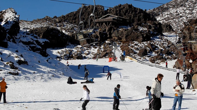 Skiers on the Whakapapa skifield on Mt Ruapehu. Photo / Christine Cornege