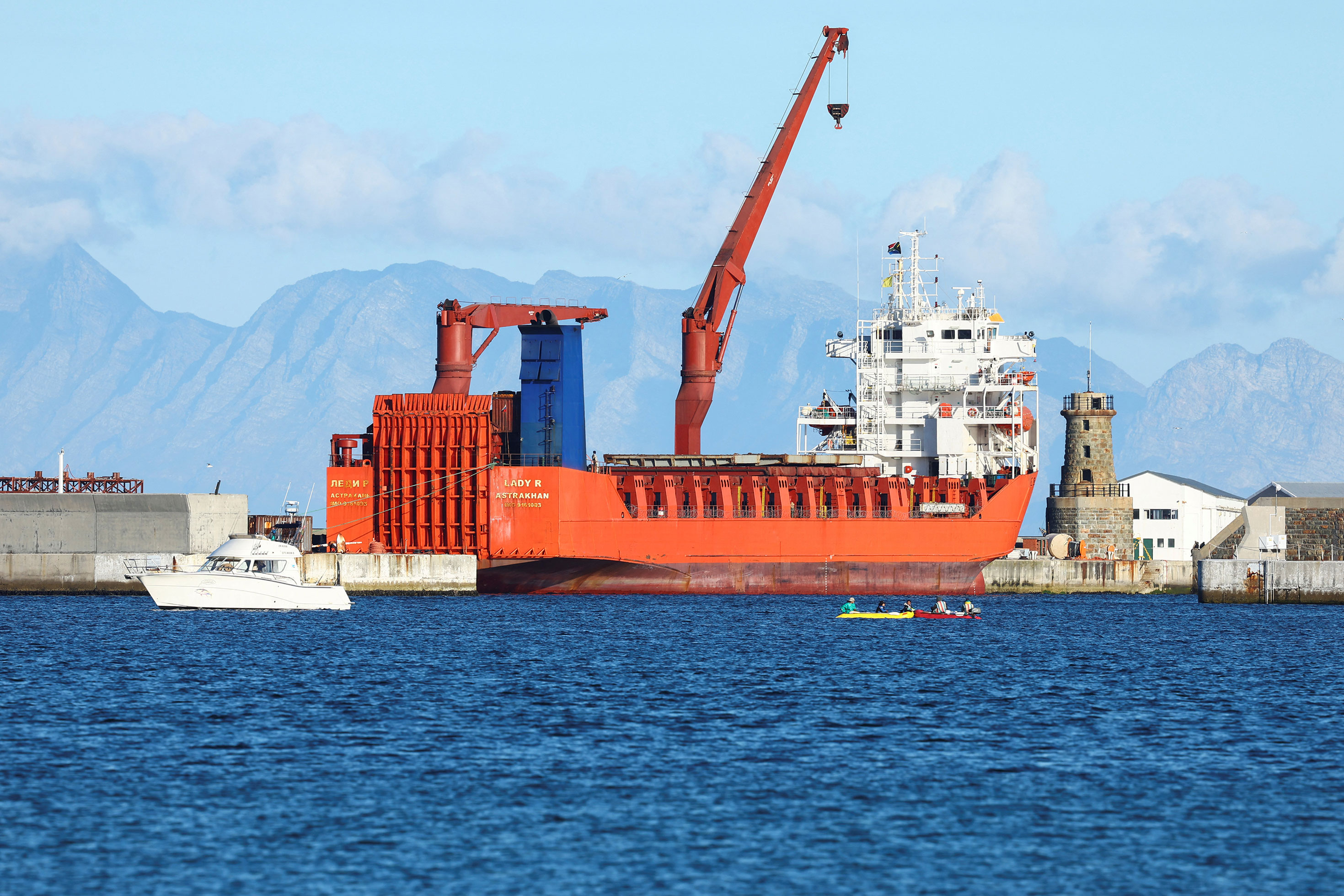 The Russian roll-onroll-off container carrier 'Lady R' docks at Simon's Town Naval Base, in Cape Town, South Africa. Photo / CNN