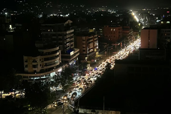 A traffic jam clogs up a street in the Lebanese city of Sidon as people flee their homes in southern Lebanon. Photo / AFP