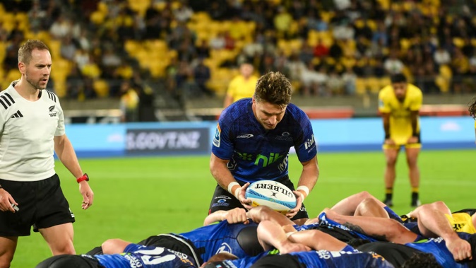 Beauden Barrett finished the match against the Hurricanes at halfback for the Blues. Photo / Photosport