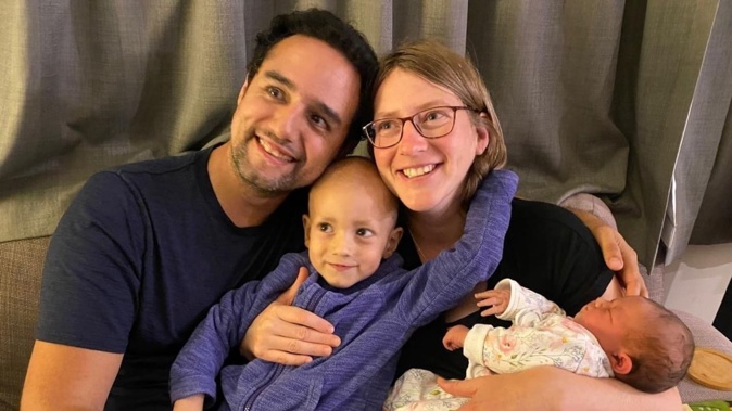 Mario Alcade San Martin and Diana Troebner with their children: Magnus, 3, and 5-month-old daughter Aurora. Photo / Supplied
