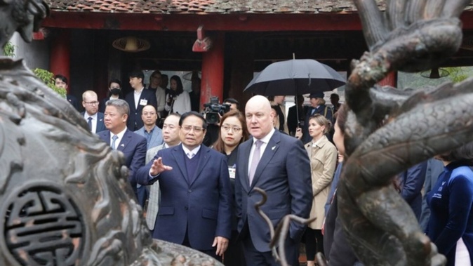 Prime Minister Chris Luxon with Vietnamese Prime Minister Phạm Minh Chính in Hanoi. Photo / Pool Giles Dexter